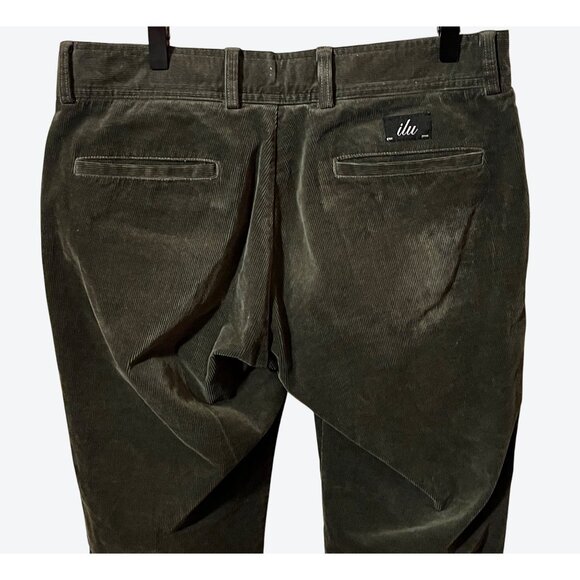 I Love Ugly Medium Olive Green Corduroy Slim Kobe Cropped Leg Straight Fit Pants - Picture 5 of 8